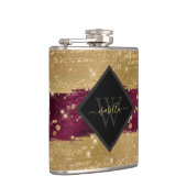 Monogrammed Modern Bourgondisch Goud Script Heupfles (Rechts)