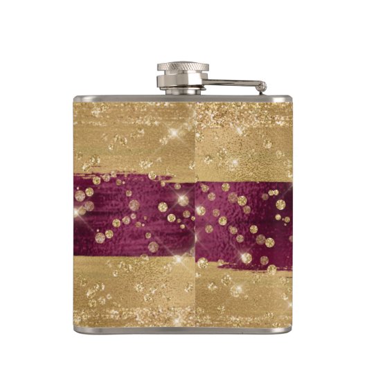 Monogrammed Modern Bourgondisch Goud Script Heupfles (Achterkant)