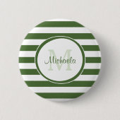Monogrammed Modern Broad Forest Green Stripes Ronde Button 5,7 Cm (Voorkant)