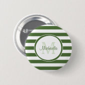 Monogrammed Modern Broad Forest Green Stripes Ronde Button 5,7 Cm (Voorkant /achterkant)