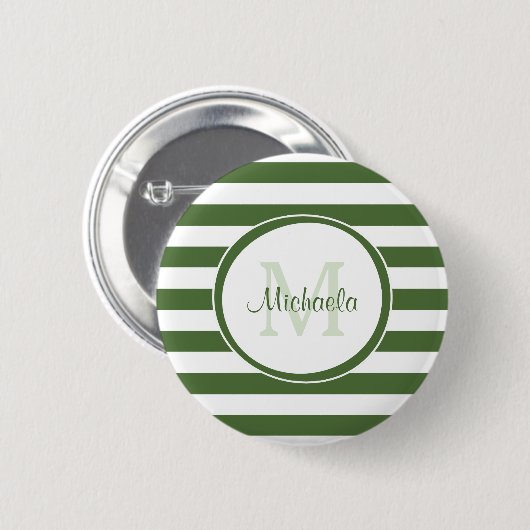 Monogrammed Modern Broad Forest Green Stripes Ronde Button 5,7 Cm (Voorkant /achterkant)