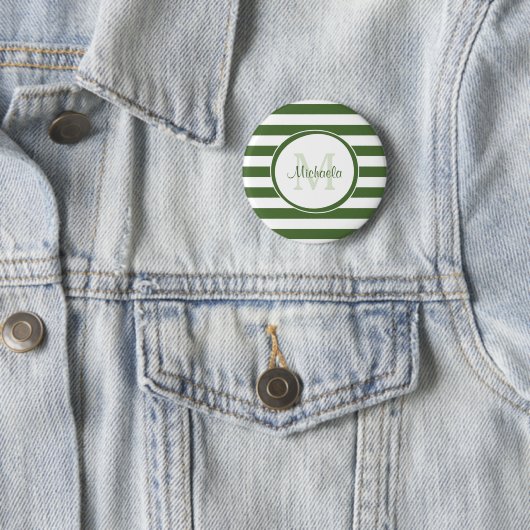 Monogrammed Modern Broad Forest Green Stripes Ronde Button 5,7 Cm (In situ)