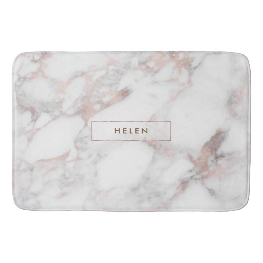 Monogrammed Modern Faux Roos-Goud Marmer Badmat (Voorkant)