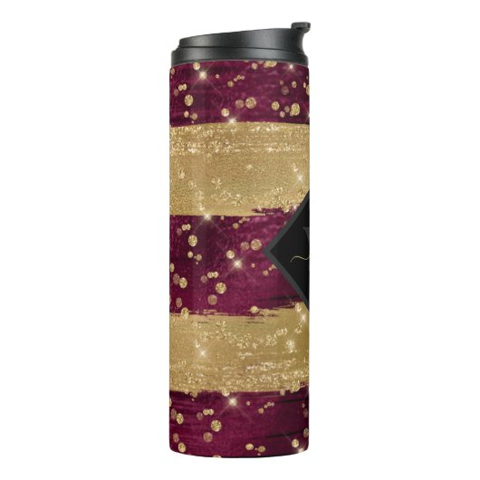 Monogrammed Modern Glitter Script Thermosbeker (Gedraaid links)