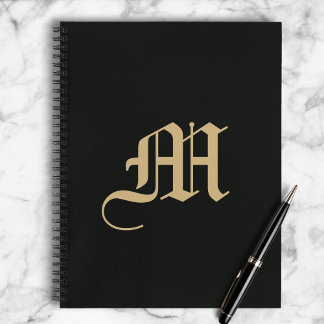 Monogrammed Modern Gothic Minimal Black and Gold Notitieboek