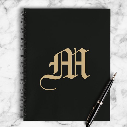 Monogrammed Modern Gothic Minimal Black and Gold Notitieboek