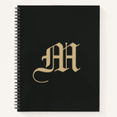 Monogrammed Modern Gothic Minimal Black and Gold Notitieboek (Voorkant)