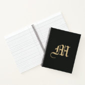 Monogrammed Modern Gothic Minimal Black and Gold Notitieboek (Binnen)