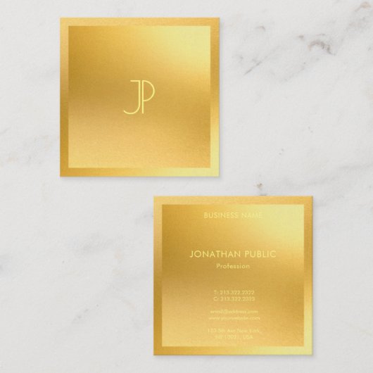 Monogrammed Modern Goud Elegant Trendy Sjabloon Vierkante Visitekaartje (Voorkant / Achterkant)