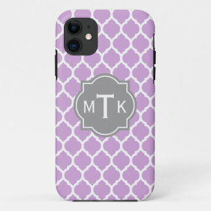 Monogrammed Modern Grey and Lila Lattice Pattern Case-Mate iPhone Case