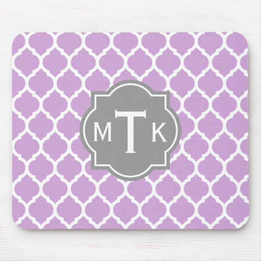 Monogrammed Modern Grey and Lila Lattice Pattern Muismat (Voorkant)
