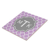 Monogrammed Modern Grey and Lila Lattice Pattern Tegeltje (Zijkant)