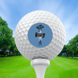 Monogrammed Modern Hand-Drawn Golf Clubs Blue Golfballen