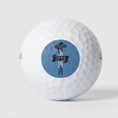 Monogrammed Modern Hand-Drawn Golf Clubs Blue Golfballen (Voorkant)