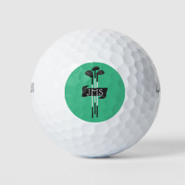 Monogrammed Modern Hand-Drawn Golf Clubs Green Golfballen