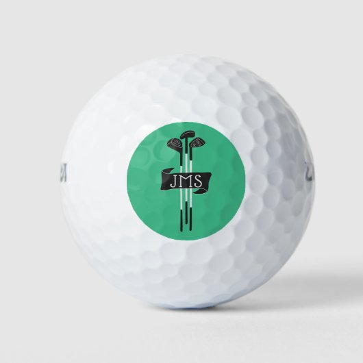 Monogrammed Modern Hand-Drawn Golf Clubs Green Golfballen (Voorkant)