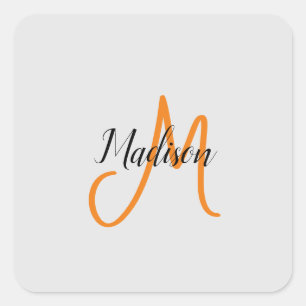 Monogrammed Modern Handschrift Naam Initiaal Vierkante Sticker