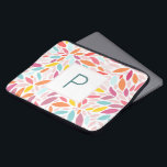 Monogrammed Modern Leaf Mosaic in Vibrant Pastels Laptop Sleeve<br><div class="desc">Een prachtige,  levendige pastelgepersonaliseerde deurmat met een bladmozaïek in tinten van oranje,  geel,  blauwgroen en roze. Maakt een geweldig cadeau.</div>