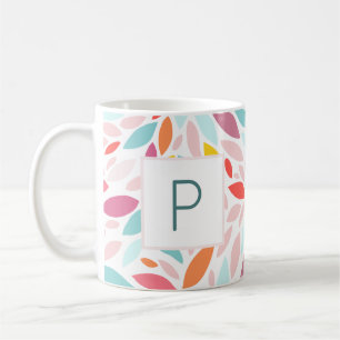 Monogrammed Modern Leaf Mosaic Personalized Koffiemok