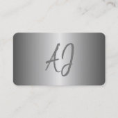 Monogrammed modern metallic zilver grijs wit visitekaartje (Voorkant)