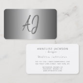 Monogrammed modern metallic zilver grijs wit visitekaartje (Voorkant / Achterkant)