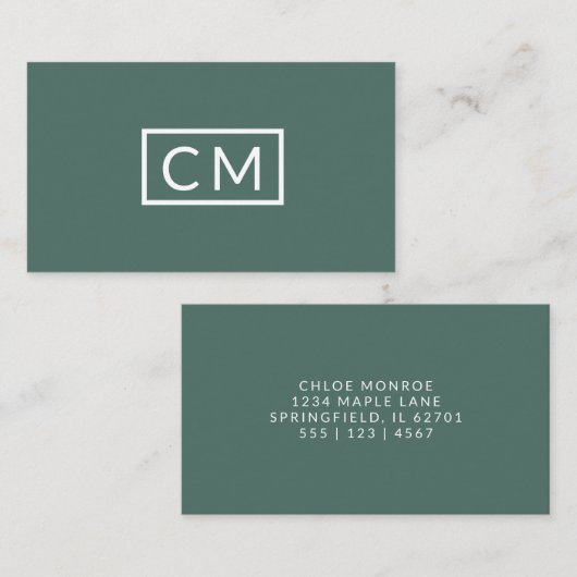 Monogrammed Modern Minimal Stijlvol Sage Green Visitekaartje (Voorkant / Achterkant)