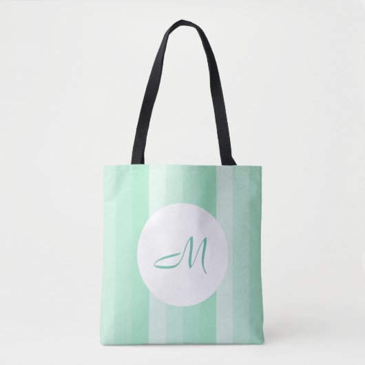Monogrammed Modern Mint Green Striped Sjabloon Tote Bag (Voorkant)