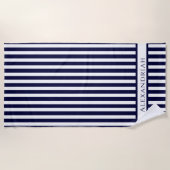 Monogrammed Modern Navy Blue White strepen Strandlaken (Voorkant)