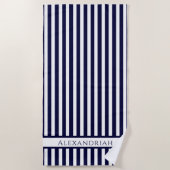 Monogrammed Modern Navy Blue White strepen Strandlaken (Voorkant)