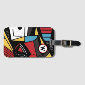 Monogrammed Modern Rood & Zwart Geometrisch Abstra Bagagelabel (Voorkant (horizontaal))