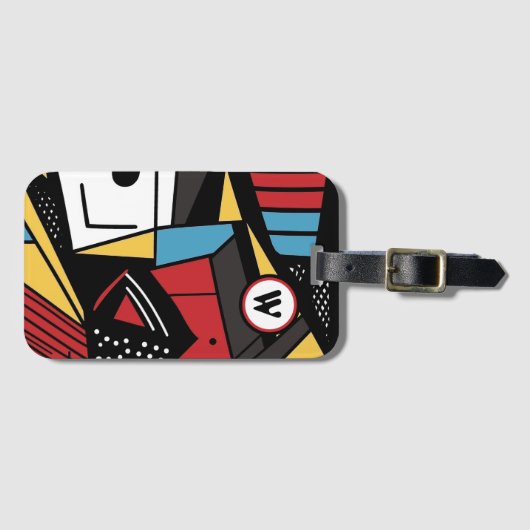 Monogrammed Modern Rood & Zwart Geometrisch Abstra Bagagelabel (Voorkant (horizontaal))