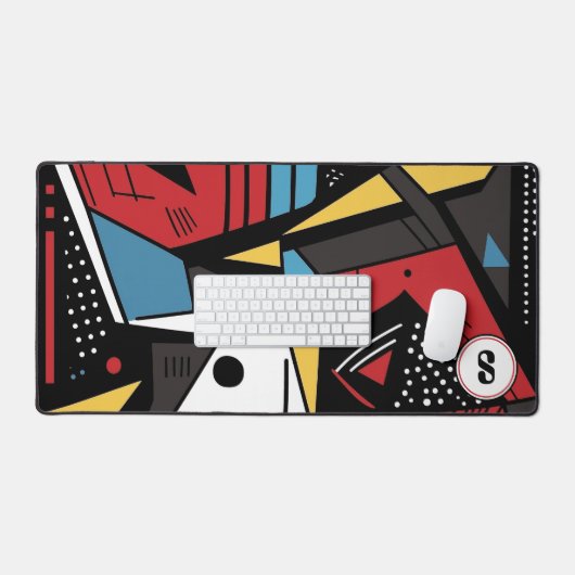 Monogrammed Modern Rood & Zwart Geometrisch Abstra Bureaumat (Keyboard & Muis)