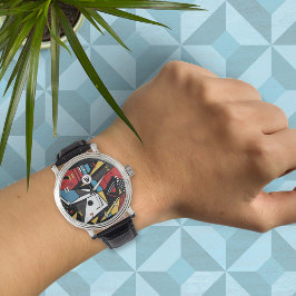 Monogrammed Modern Rood & Zwart Geometrisch Abstra Horloge