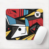 Monogrammed Modern Rood & Zwart Geometrisch Abstra Muismat (Met muis)
