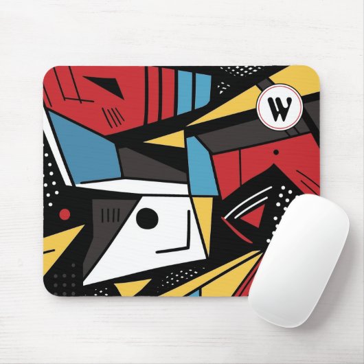 Monogrammed Modern Rood & Zwart Geometrisch Abstra Muismat (Met muis)