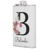 Monogrammed Modern Roze Bloemen Initiaal B Heupfles (Links)