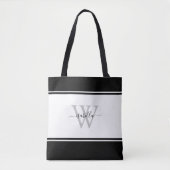 Monogrammed Modern Script Black White Tote Bag (Voorkant)