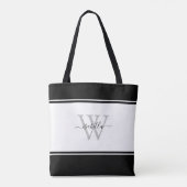 Monogrammed Modern Script Black White Tote Bag (Achterkant)
