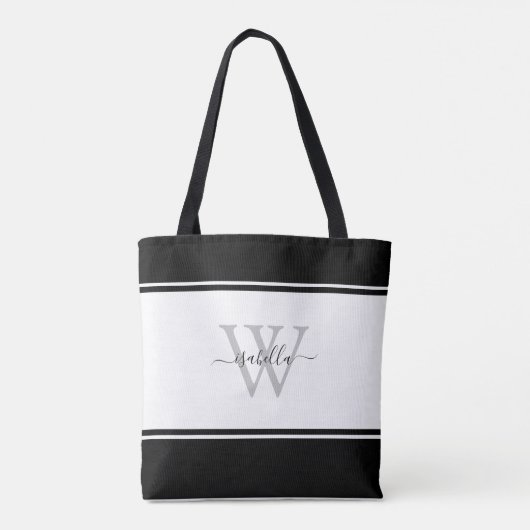 Monogrammed Modern Script Black White Tote Bag (Achterkant)