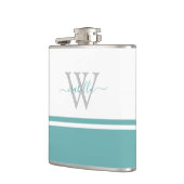 Monogrammed Modern Script Blauwgroen Flask Heupfles (Links)