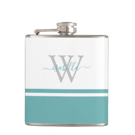 Monogrammed Modern Script Blauwgroen Flask Heupfles