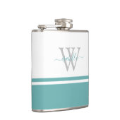 Monogrammed Modern Script Blauwgroen Flask Heupfles (Rechts)