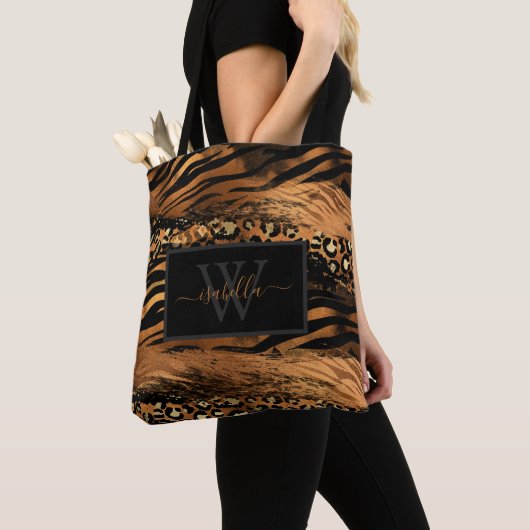 Monogrammed Modern Script Copper Glitter Tote Bag (Dichtbij)
