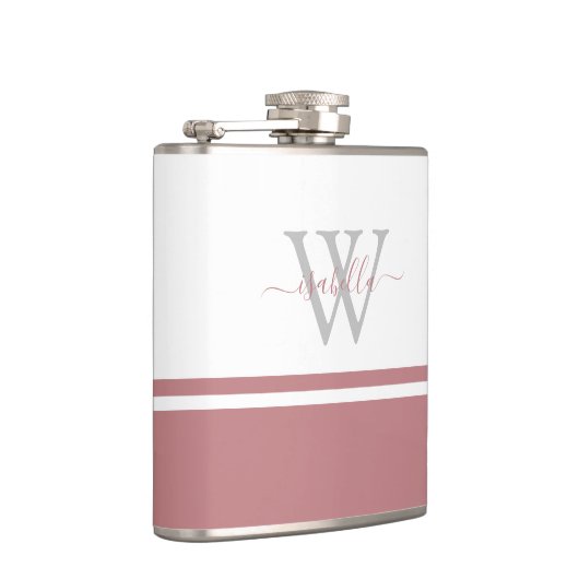 Monogrammed Modern Script Dusty Roos Heupfles (Rechts)