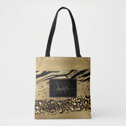 Monogrammed Modern Script Gold Glitter Tote Bag (Voorkant)