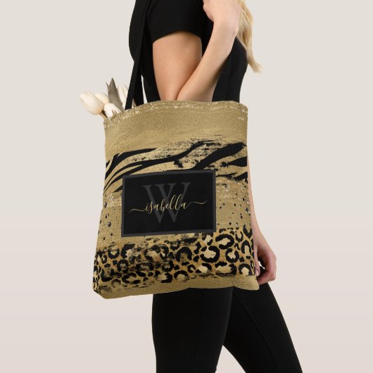 Monogrammed Modern Script Gold Glitter Tote Bag (Dichtbij)