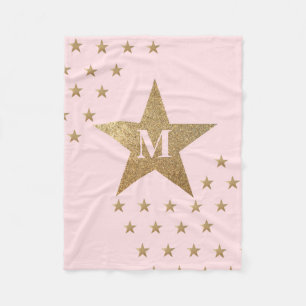 Monogrammed Modern Soft Pink and Gold Stars Fleece Deken