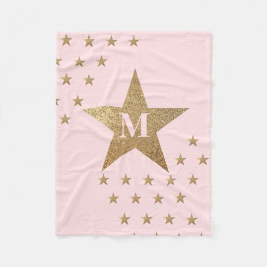 Monogrammed Modern Soft Pink and Gold Stars Fleece Deken (Voorkant)
