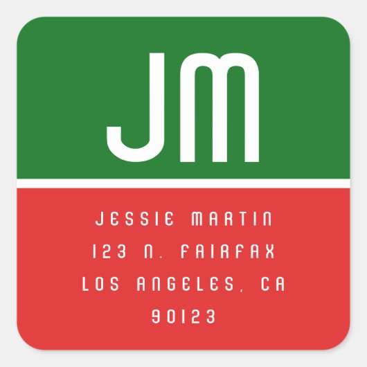 Monogrammed Modern Vintage Kerstadres Vierkante Sticker (Voorkant)