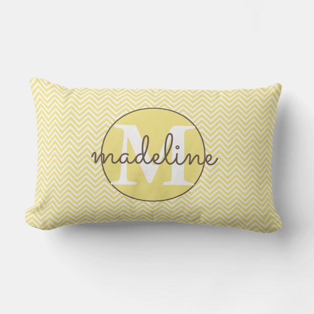 Monogrammed Modern Yellow/White Chevron Kussen (Voorkant)